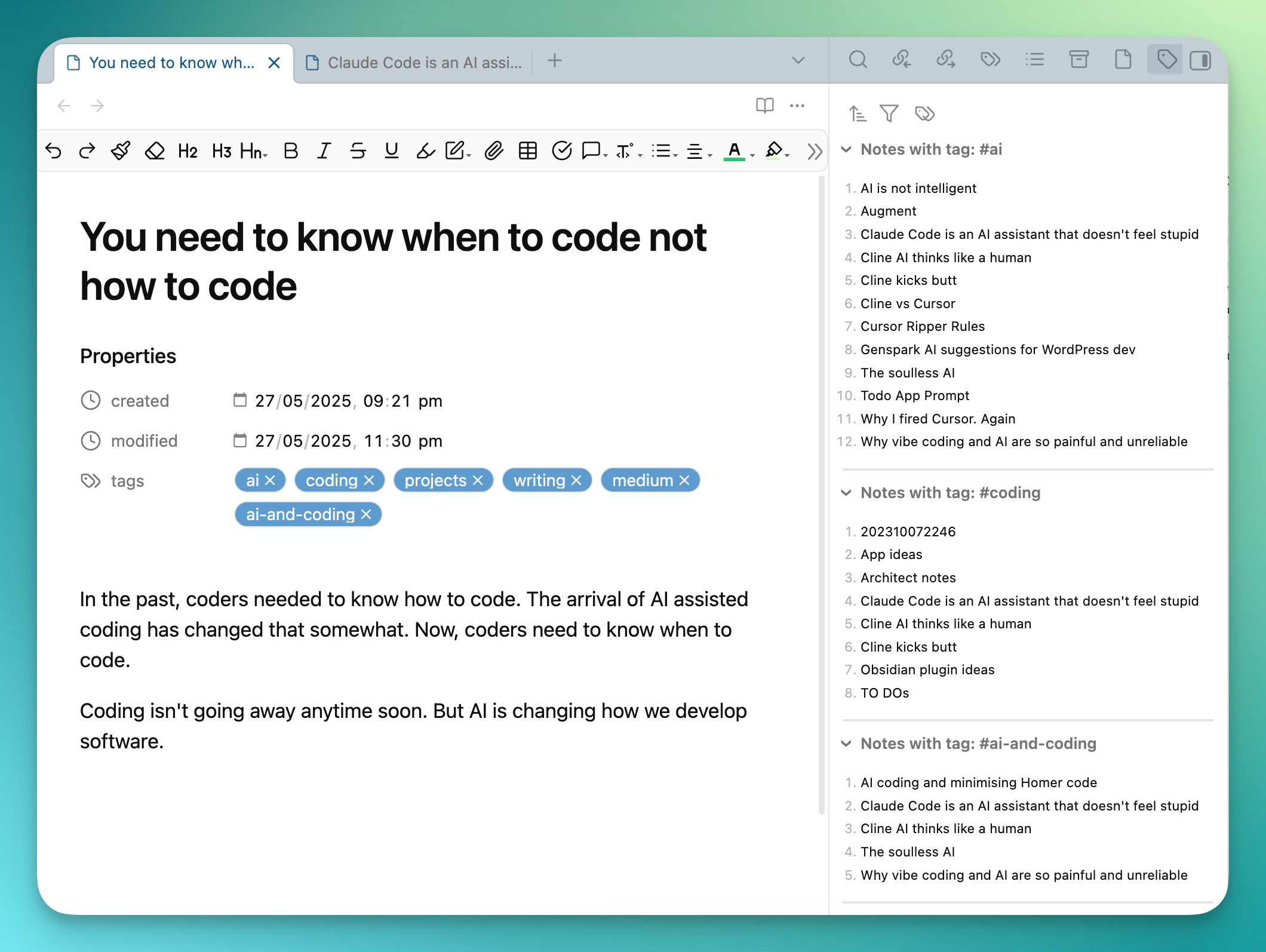 Related notes by tag - unveil linkage between notes by tags